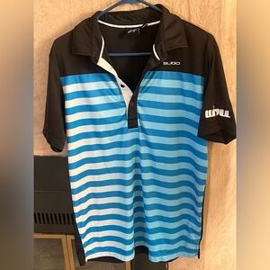 Sligo Men's Striped Golf Polo Shirt Size M – Blue, Black, WBU Logo